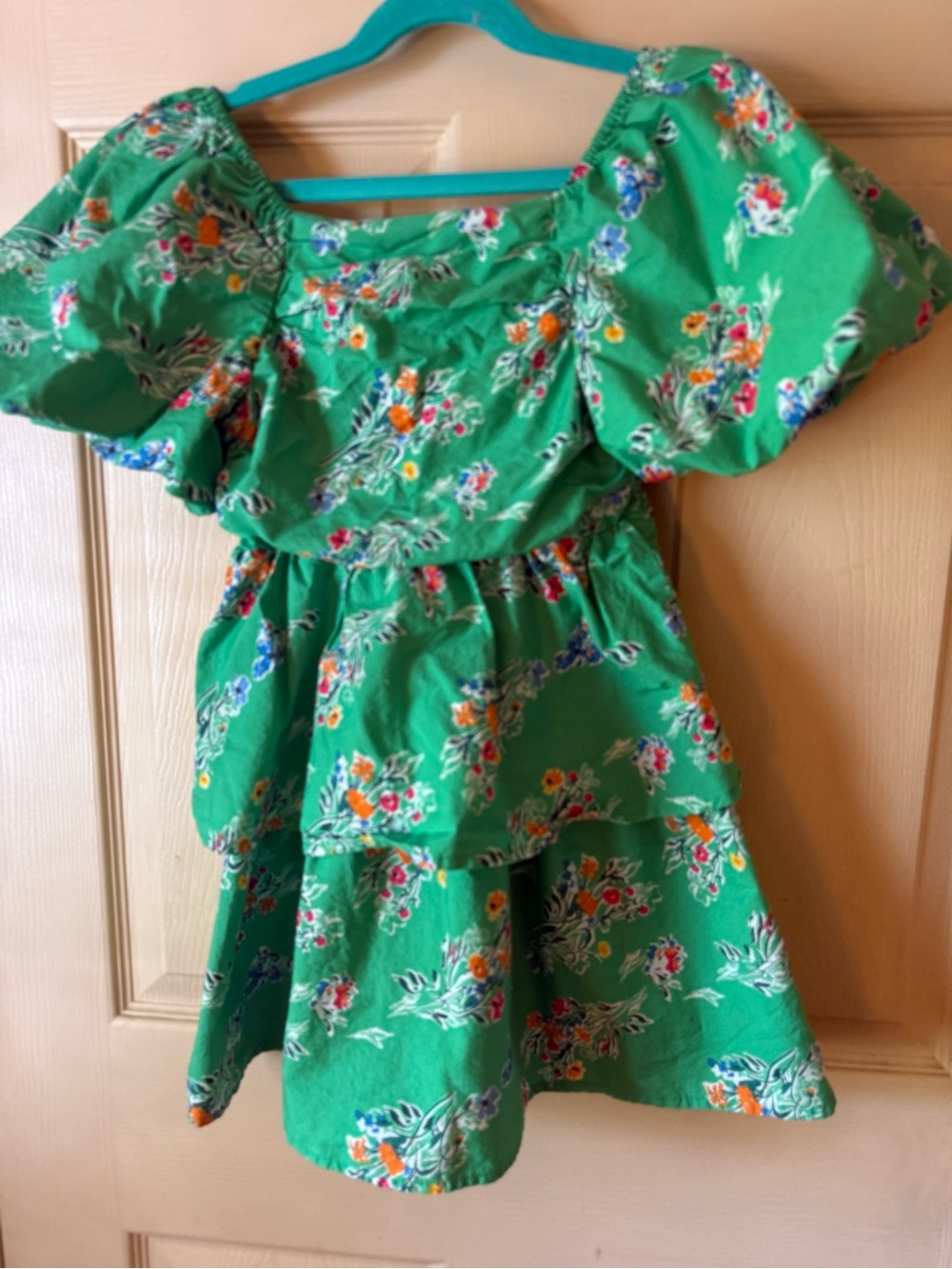Girl’s Cat & Jack Green Floral Puff-Sleeve Dress